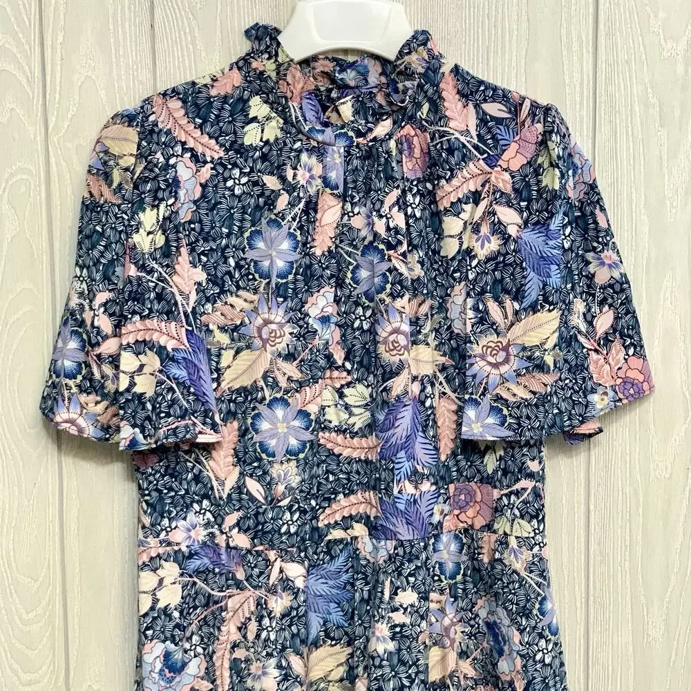 Julia Jordan Blue Floral Ruffle Neck Midi Dress Size 12 - Picture 4 of 8